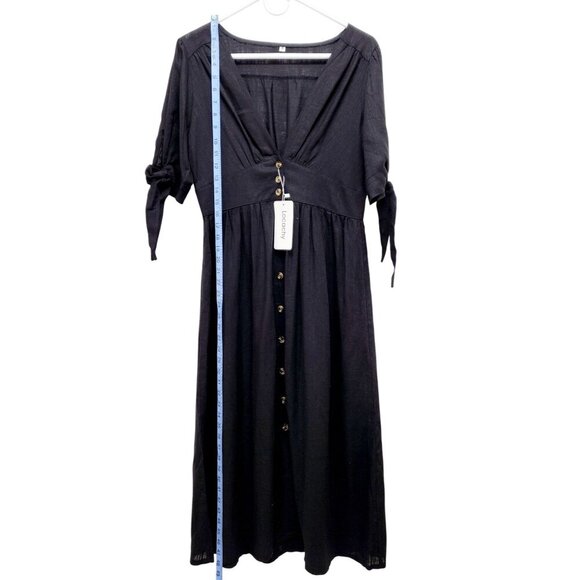 LocachyBuffalo Black womens Mariposa V Neck Button Front Dress Linen Size S - Picture 10 of 16